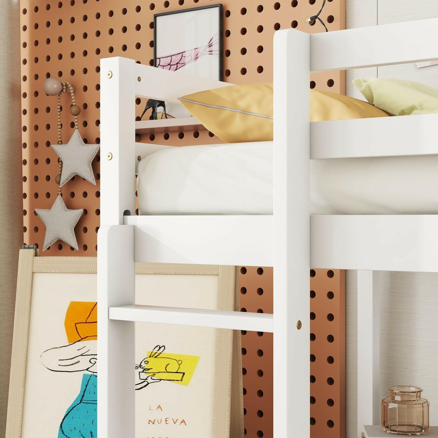 Eco-Friendly Twin Loft Bed with Desk and Storage in White