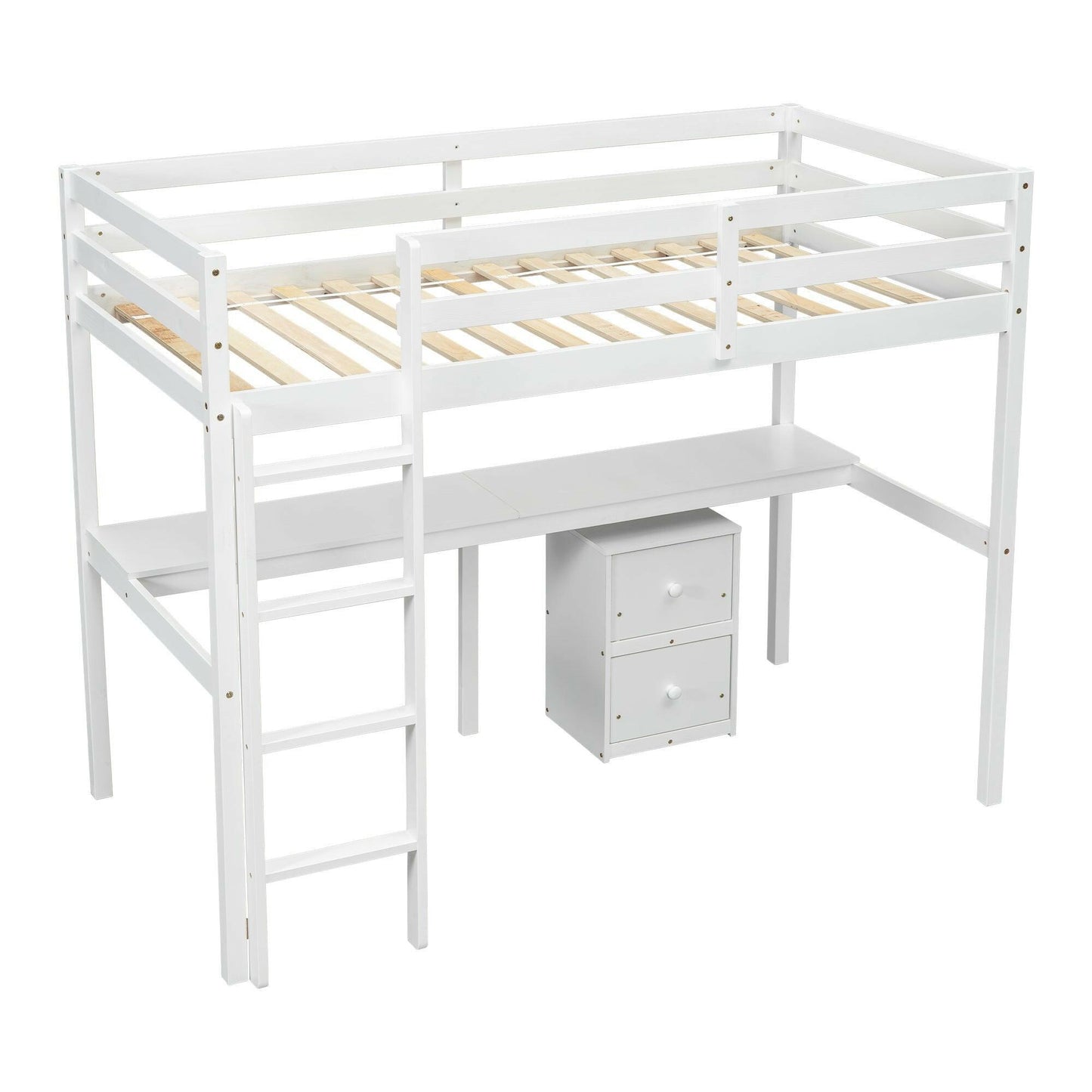 Eco-Friendly Twin Loft Bed with Desk and Storage in White