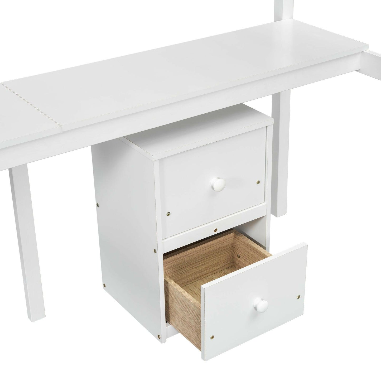 Eco-Friendly Twin Loft Bed with Desk and Storage in White