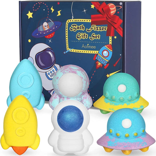 Space-Themed Bath Bombs for Kids - 6 Pack of Safe & Gentle Bubble Toys, Perfect Birthday or Christmas Gift for Boys and Girls Ages 3+
