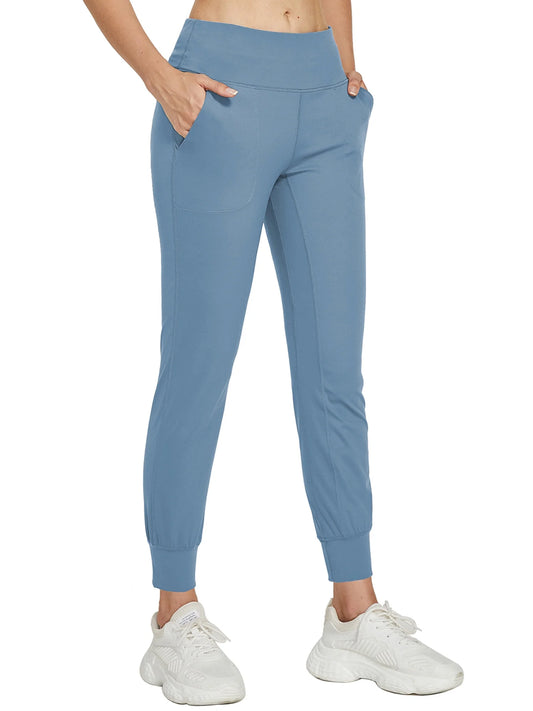 High Waist Tapered Jogging Pants for Women - Stylish Blue Fitness & Yoga Sweatpants (XS-S)