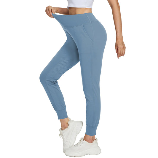 High Waist Tapered Jogging Pants for Women - Stylish Blue Fitness & Yoga Sweatpants (XS-S)